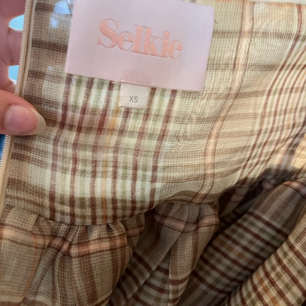 Selkie Plaid Mini Dress in Brown and Cream - Picture 3 of 3